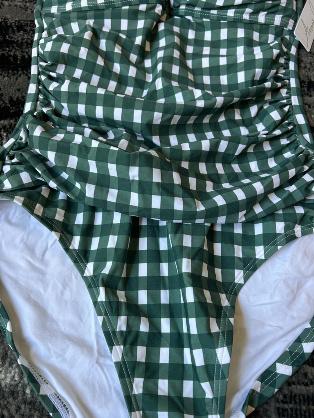 NWT ANNE COLE Gingham Ruched One Piece Bathing Suit - Picture 5 of 12